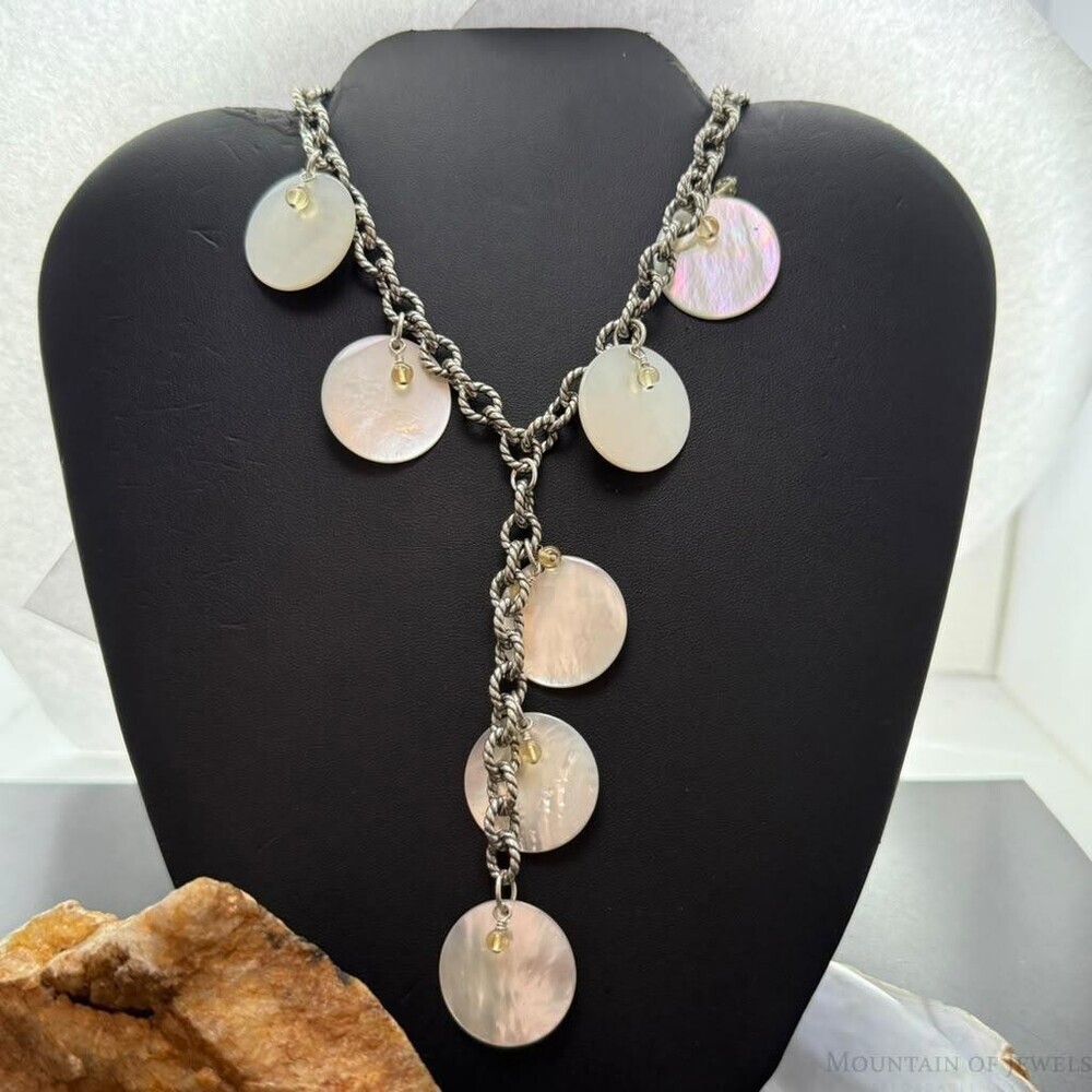 Carolyn Pollack Sterling 7 MOP Disc, Citrine Twisted Link Chain 20" Necklace